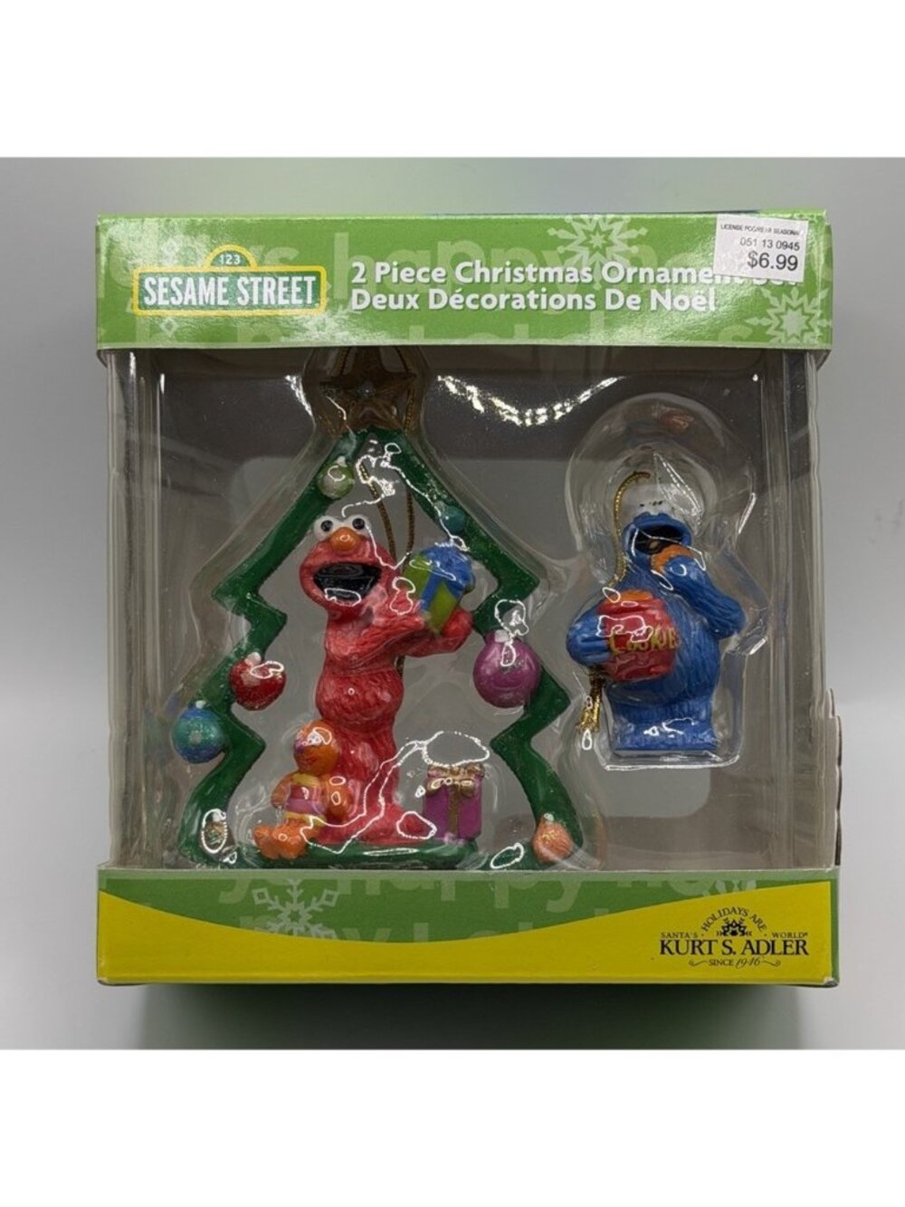 Sesame Street Christmas Ornament Set‎ Elmo Cookie Monster Kurt Adler NEW